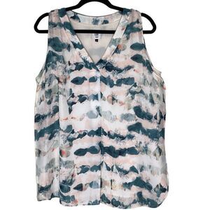 CAbi Gelato Pink and Green Coastal Grandma Sleeveless Top Size M